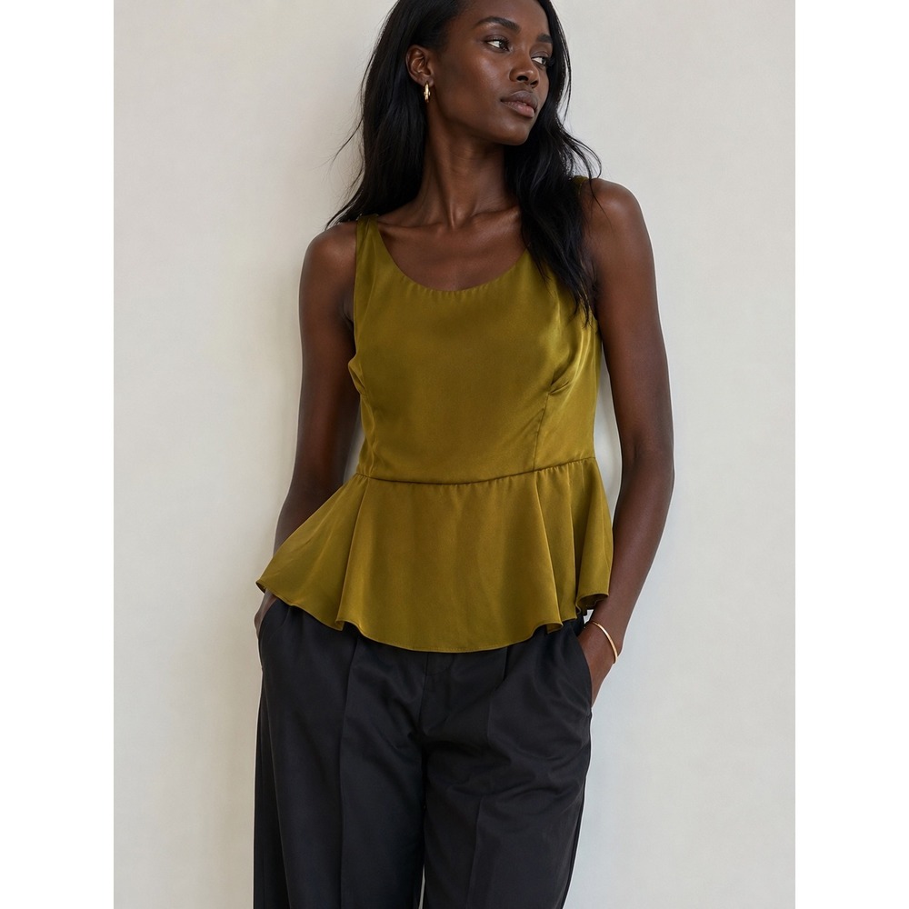 Acne Studios Bette Fluid Peplum Top Mustard Green Scoop Back Size 40